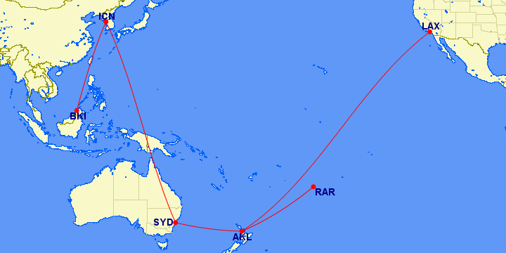 Map showing our routing across the Pacific.